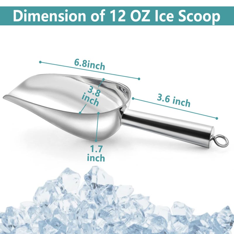 TeamFar 12oz Ice Scoop, Stainless Steel Metal Food Scoop Ice Scooper for Bar Kitchen Party, Multifunction & Easy Storage, Non-Toxic & Sturdy, Smooth Edge & Mirror Polish, Dishwasher Safe - Image 2